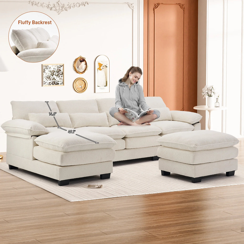 Rophefx 114.3" U Shaped Sectional Couches for Living Room, Cloud Couch, 4 Seats Chenille Couch with Double Layer Cushion, Orange