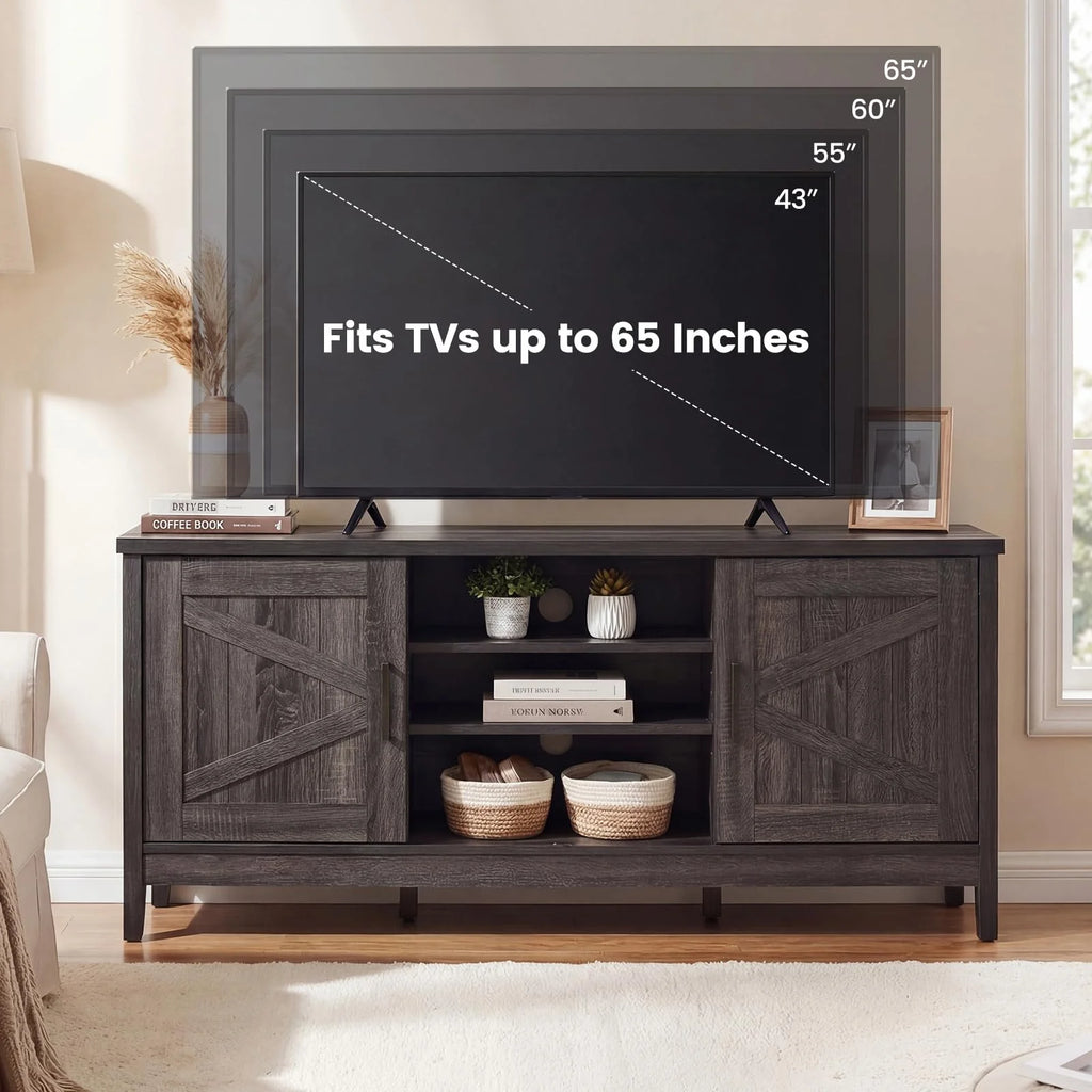 Tangkula Farmhouse TV Stand for TVs up to 65 Inch Entertainment Center with 2 Storage Cabinets