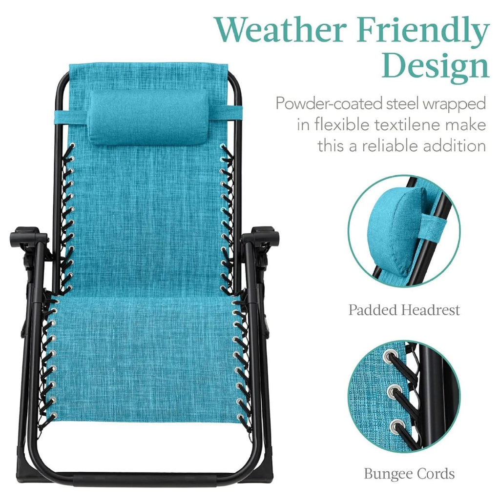 Oversized Chair, Folding Outdoor Patio Recliner, XL Anti Gravity Lounger W/Removable Cushion, Cup Holder, Side Tray, 350 lb Capacity - Taupe