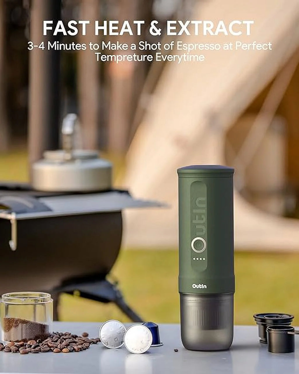 Nano Portable Electric Espresso Machine: 20 Bar, 3 - 4 Min Self - Heating, Mini 12V/24V Car Coffee Maker with NS Capsule & Ground Options - Ideal for Camping, Travel, RV, Hiking, Office (Space Grey)