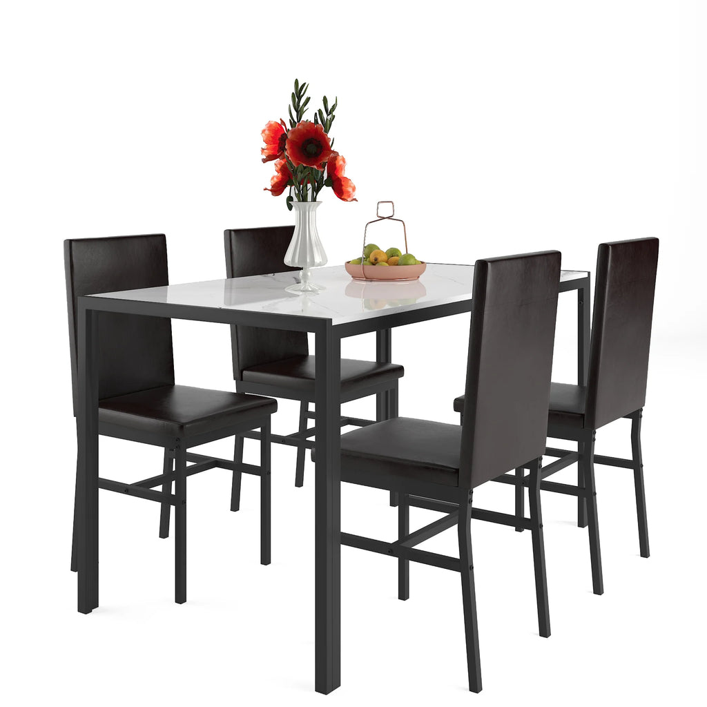Seizeen Solid Wood Kitchen Table and Chairs, Dining Room Table Set for 4 with Gray Upholstered Chairs, Wood Grain Table Heavy - Duty Frame, Rustic Minimalist Style Breakfast Nook Set