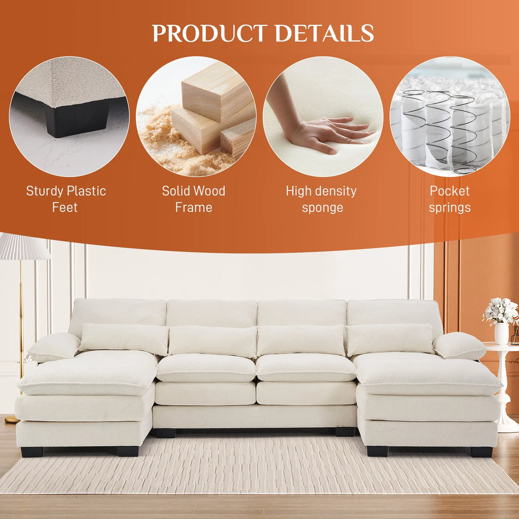 Rophefx 114.3" U Shaped Sectional Couches for Living Room, Cloud Couch, 4 Seats Chenille Couch with Double Layer Cushion, Orange