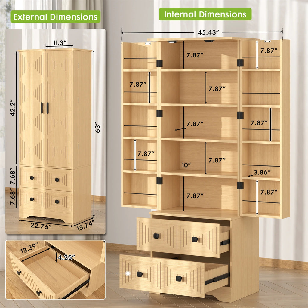 Planntonneo 71'' Tall Kitchen Pantry Storage Hutch Cabinet with Doors and Shelves, Grey Oak