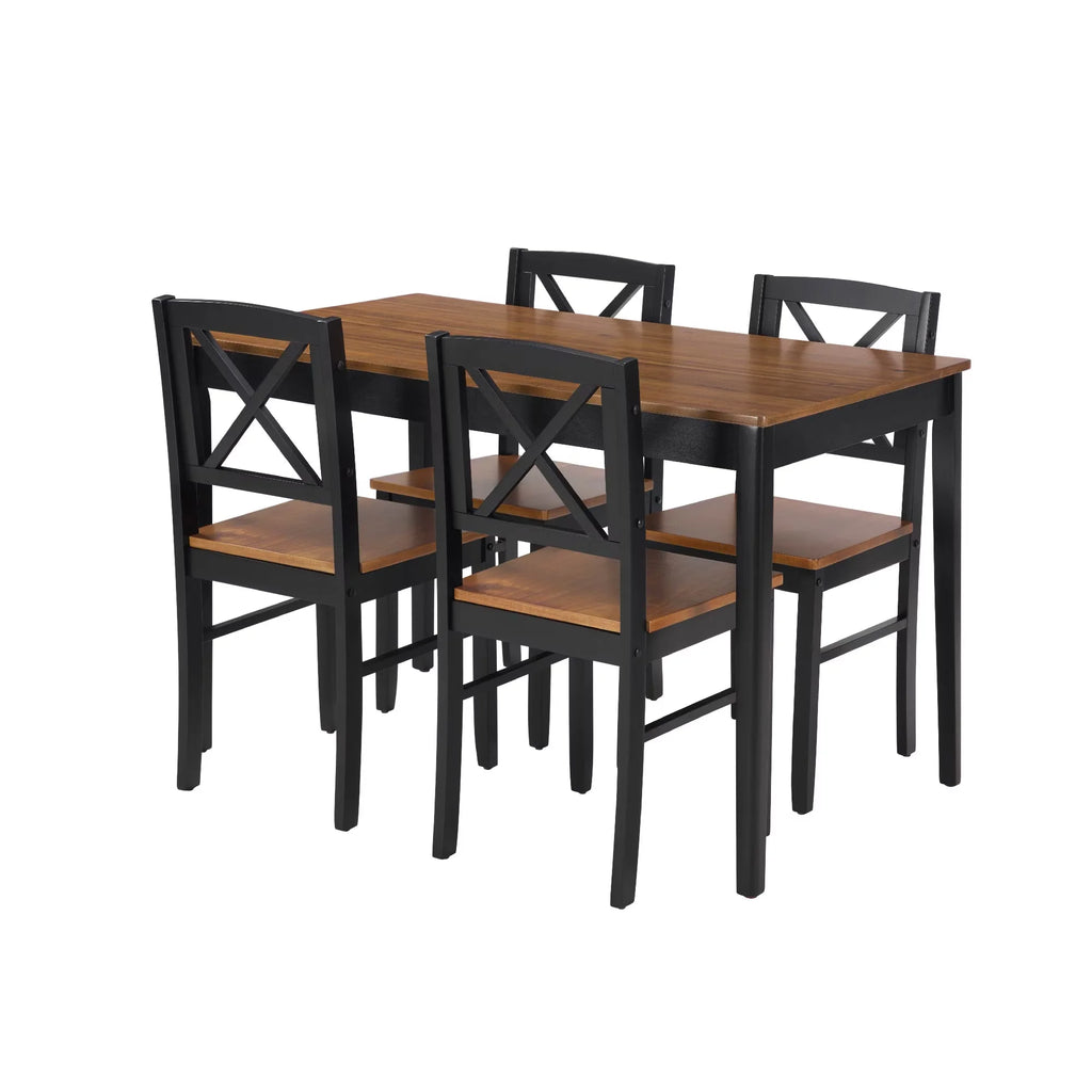 Seizeen Solid Wood Kitchen Table and Chairs, Dining Room Table Set for 4 with Gray Upholstered Chairs, Wood Grain Table Heavy - Duty Frame, Rustic Minimalist Style Breakfast Nook Set