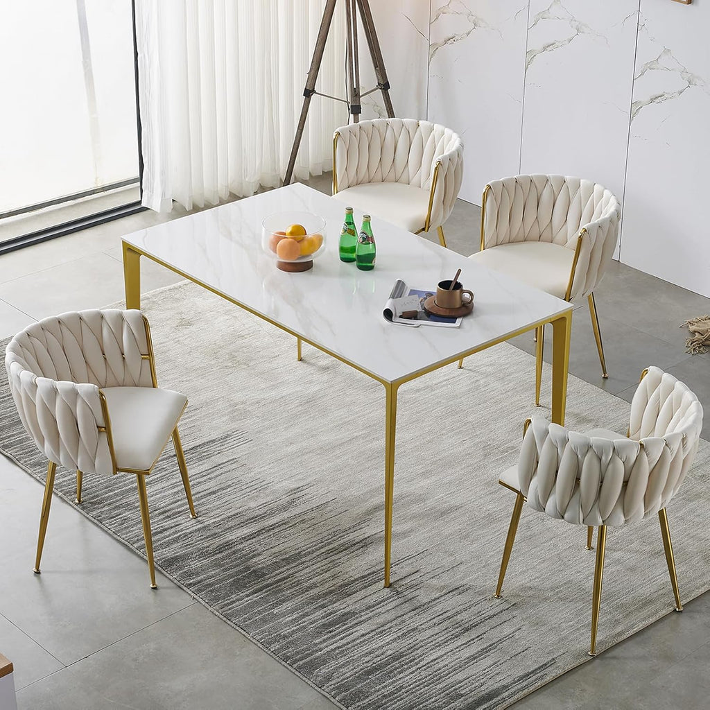 Velvet Dining Chairs with Gold-Tone Legs, Set of 4
