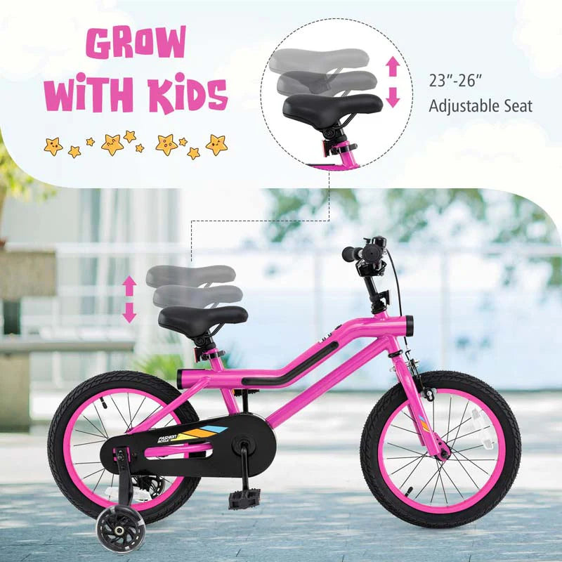 16/18 Inch LED Lighted Kids Bike with Training Wheels, Headlight, Adjustable Seat & Dual Brakes, Children Bicycle for Ages 4-8 Years