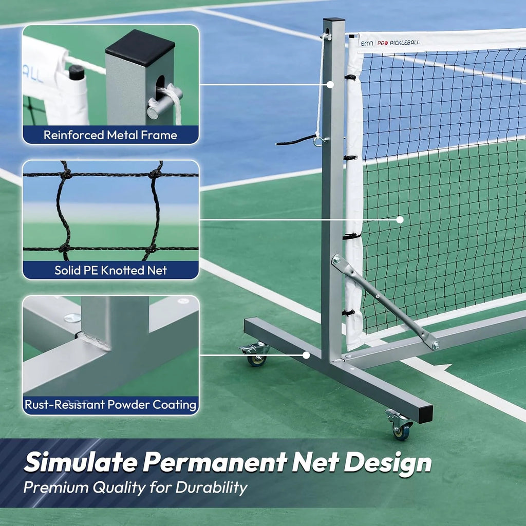 Portable Pickleball Net with Wheels and Winch System
