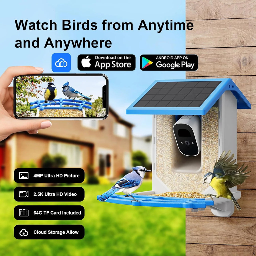 Solar-Powered Smart Bird Feeder with 2.5K Camera