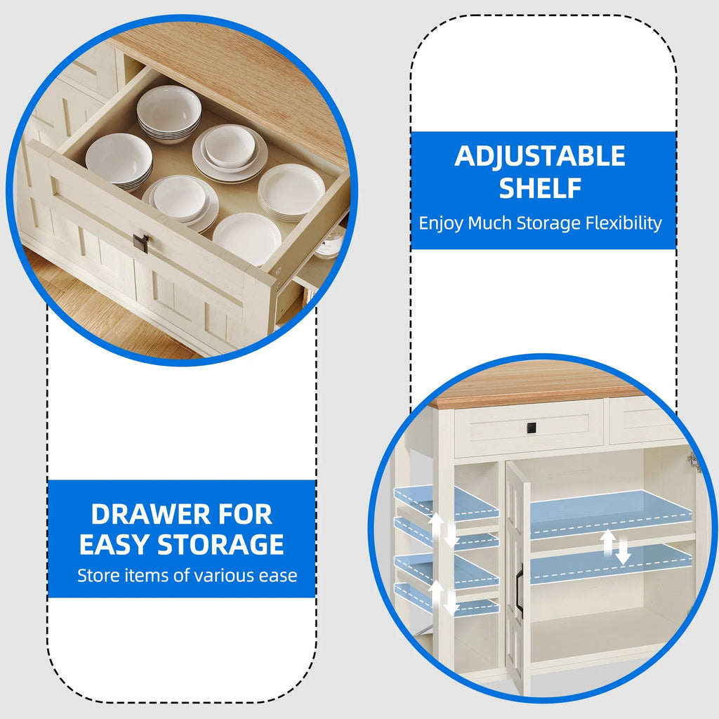 Uforic Kitchen Island Cart, Kitchen Storage Cart with Drawers & Storage Shelves, Off - White