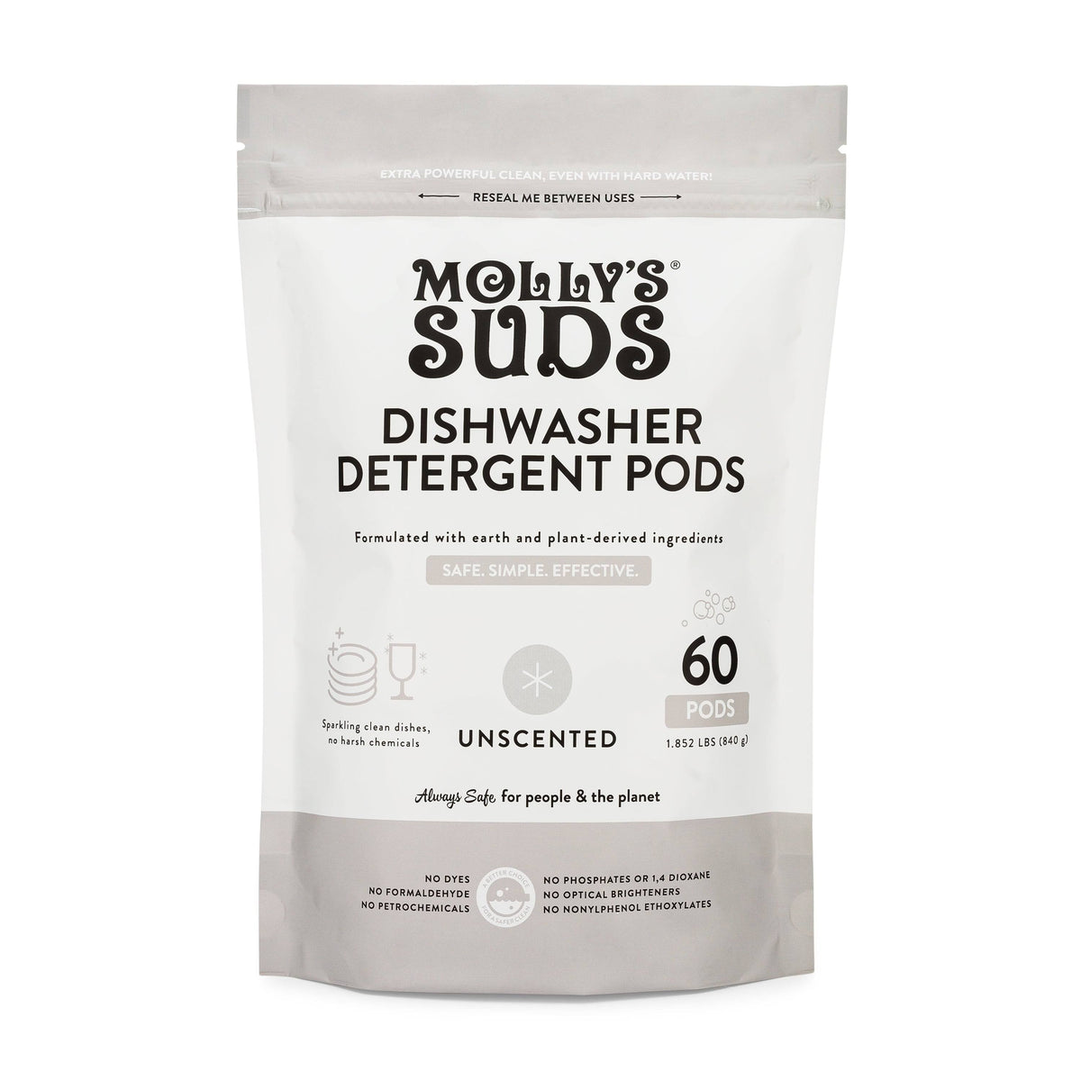 Molly's Suds Dishwasher Pods | Natural Dishwasher Detergent, Cuts Grease & Rinses Clean (Residue-Free) for Sparkling Dishes, Biodegradable Auto-Relea