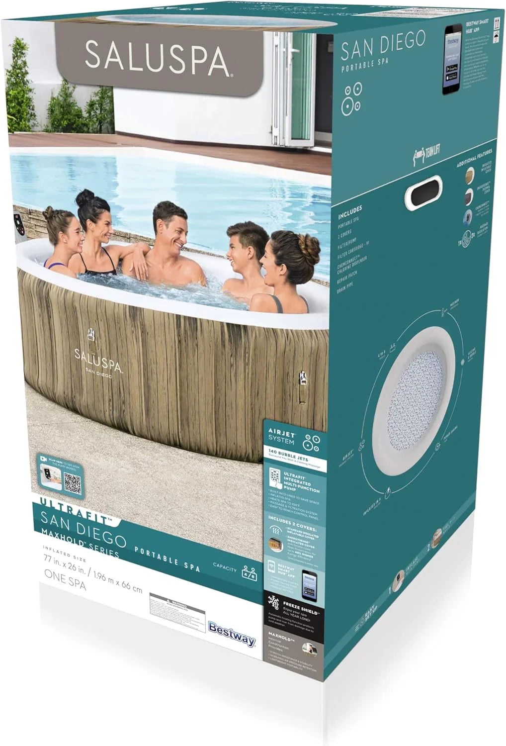 Inflatable Hot Tub Spa (71" X 26") | Portable Hot Tub with 2 Covers (1 Energy-efficient Thermal Cover and 1 Standard Cover) | Fits Up to 2-4…
