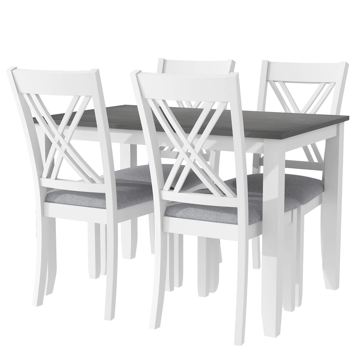 Seizeen Solid Wood Kitchen Table and Chairs, Dining Room Table Set for 4 with Gray Upholstered Chairs, Wood Grain Table Heavy - Duty Frame, Rustic Minimalist Style Breakfast Nook Set