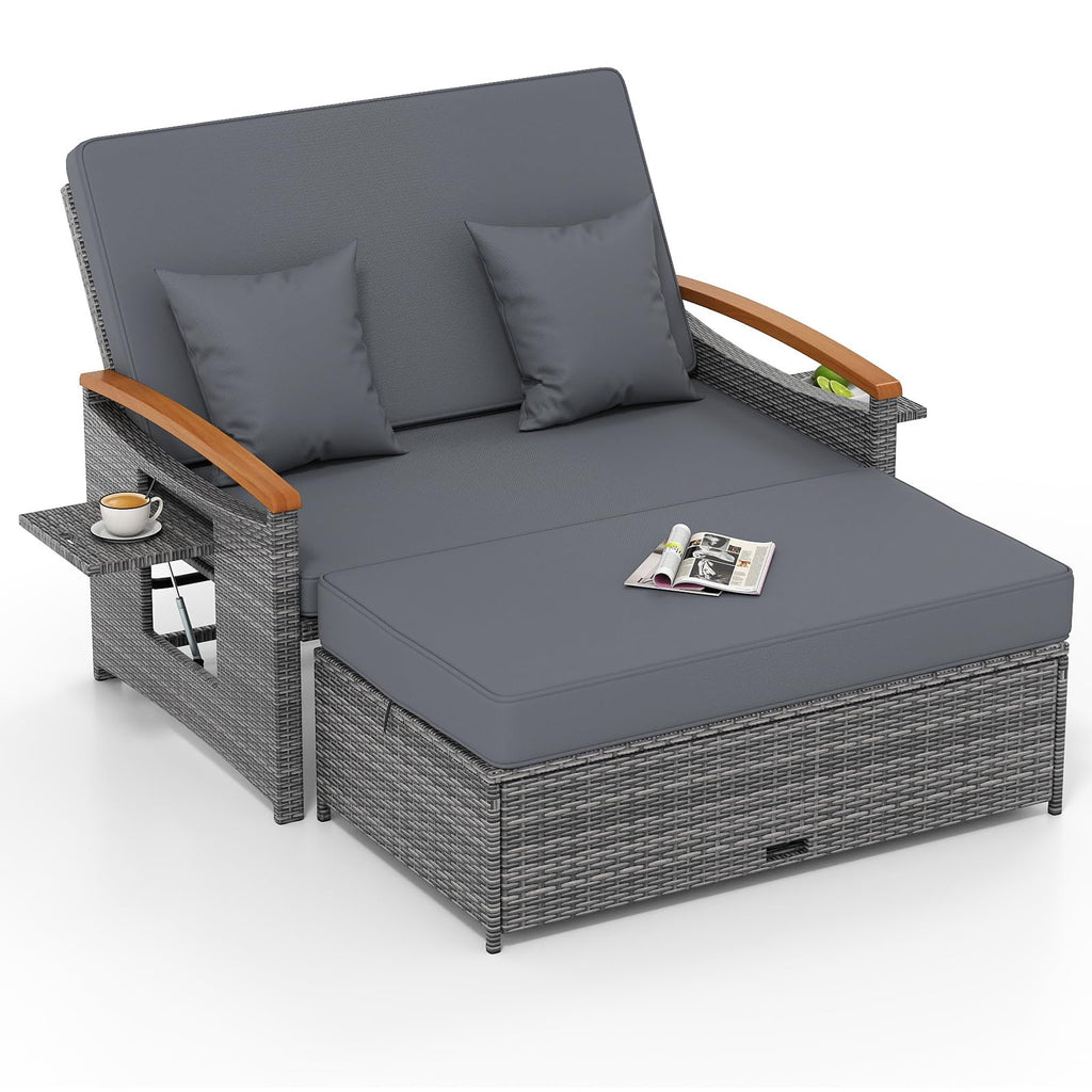 Tangkula Patio Rattan Daybed with 4-Level Adjustable Backrest