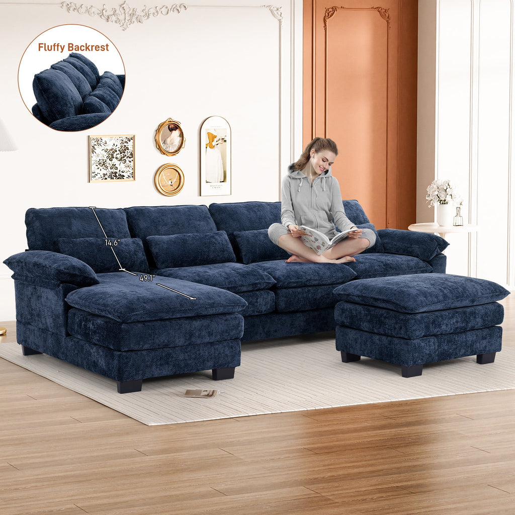 Rophefx 114.3" U Shaped Sectional Couches for Living Room, Cloud Couch, 4 Seats Chenille Couch with Double Layer Cushion, Orange