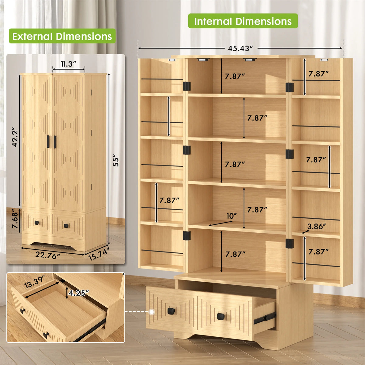 Planntonneo 71'' Tall Kitchen Pantry Storage Hutch Cabinet with Doors and Shelves, Grey Oak