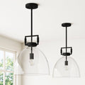 Nathan James Leigh Ceiling Hanging Pendant Light with Oversized Shade and Adjustable Cord - Black/Clear Glass Set of 2