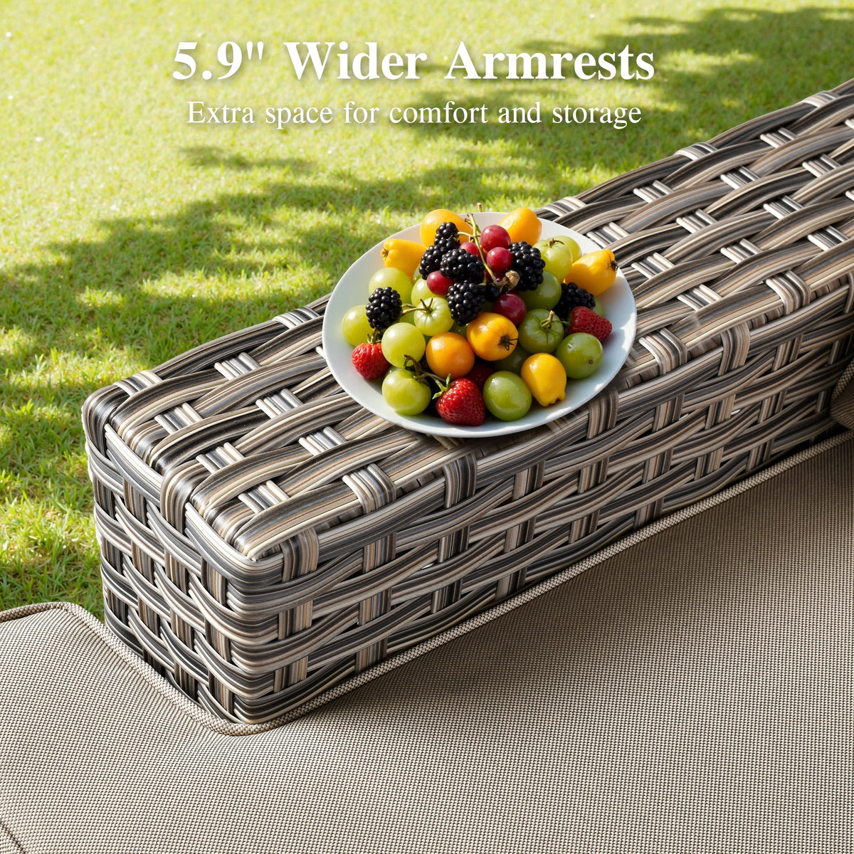 Ovios 10 Pieces Outdoor Patio Furniture Modern High - Back All - Weather Wicker Sectional Conversation Set with Propane Fire Pit Table & Swivel Chair, Dark Gray