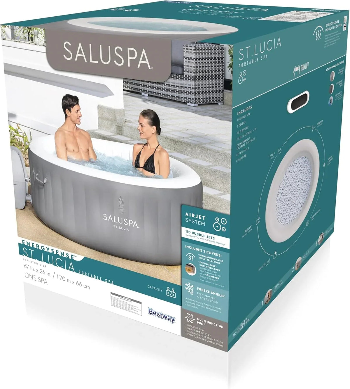 Inflatable Hot Tub Spa (71" X 26") | Portable Hot Tub with 2 Covers (1 Energy-efficient Thermal Cover and 1 Standard Cover) | Fits Up to 2-4…