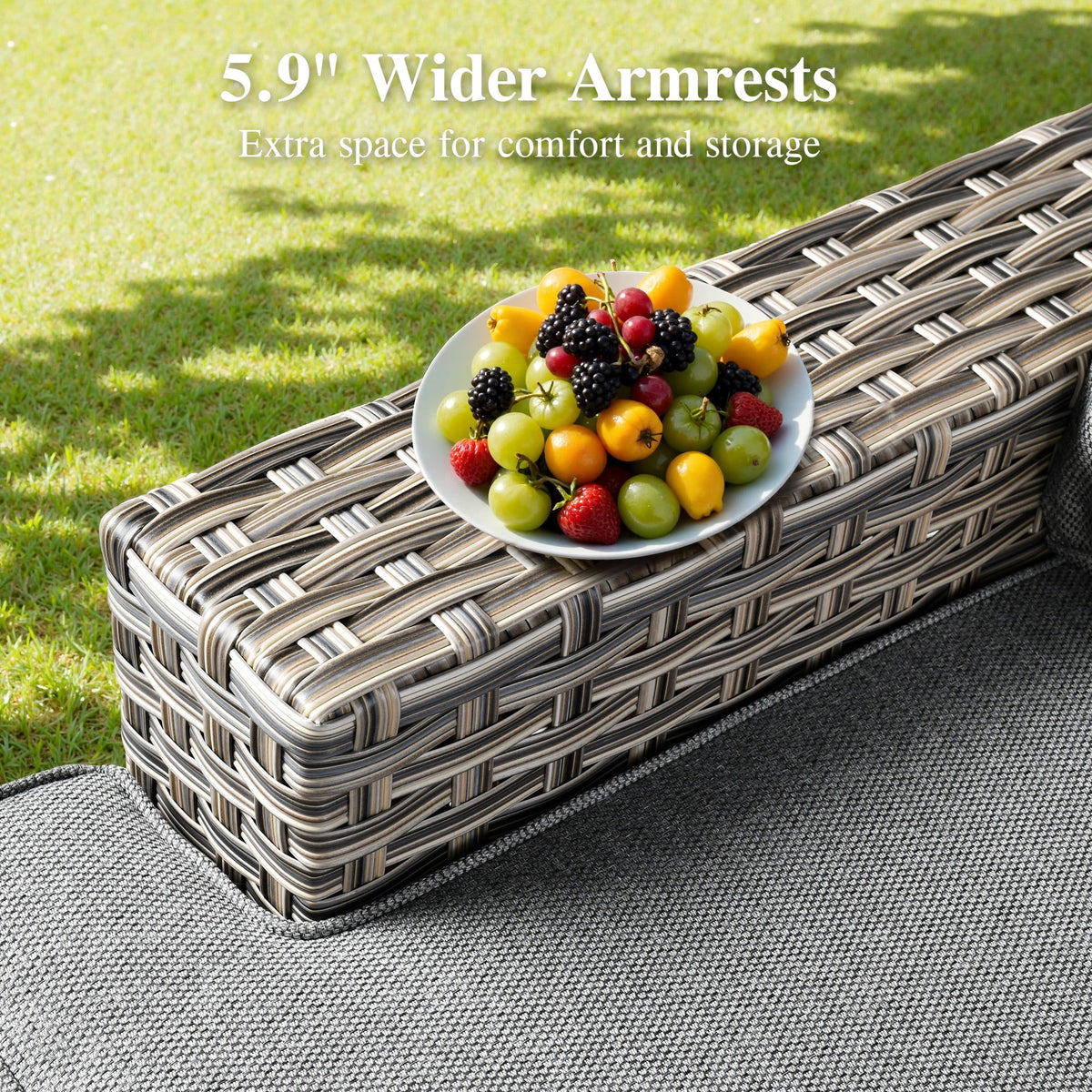 Ovios 10 Pieces Outdoor Patio Furniture Modern High - Back All - Weather Wicker Sectional Conversation Set with Propane Fire Pit Table & Swivel Chair, Dark Gray
