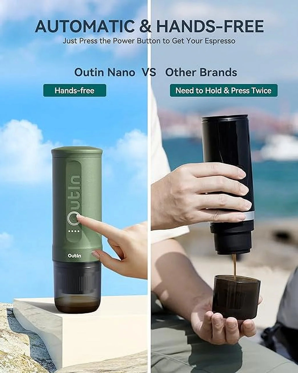 Nano Portable Electric Espresso Machine: 20 Bar, 3 - 4 Min Self - Heating, Mini 12V/24V Car Coffee Maker with NS Capsule & Ground Options - Ideal for Camping, Travel, RV, Hiking, Office (Space Grey)