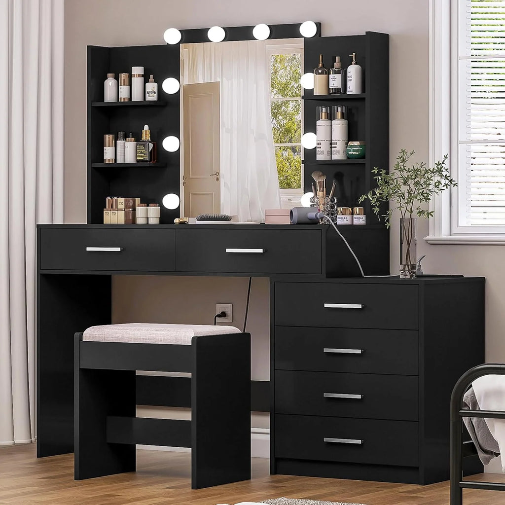 Makeup Vanity Desk with Mirror, Lights and 6 Drawers
