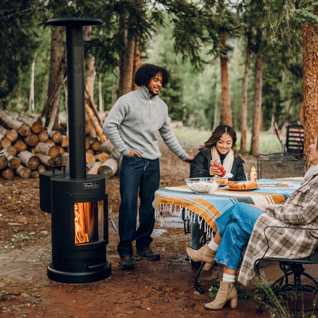 Muskoka 84" High 75, 000 BTU Black Steel Wood Pellet Patio Heater