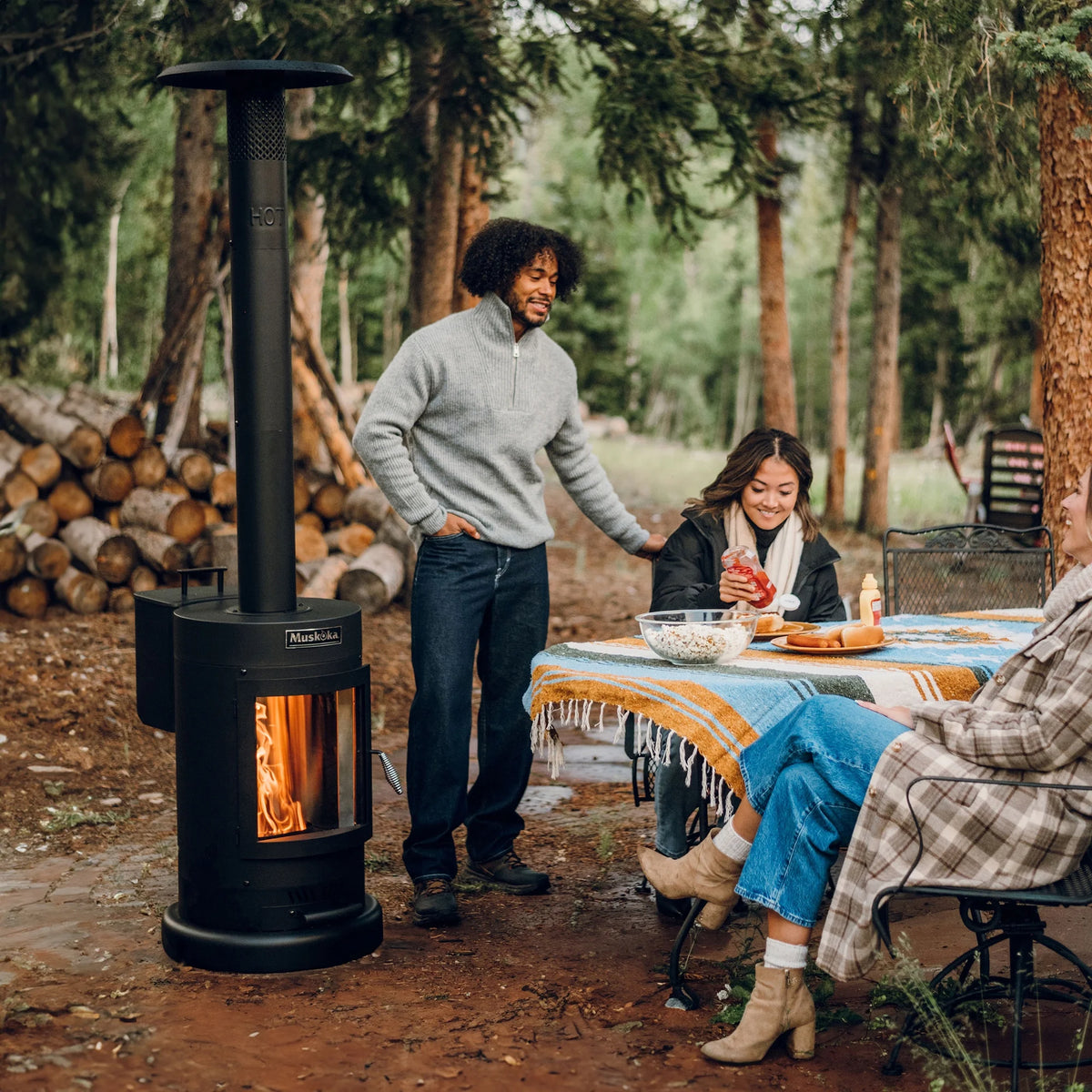 Muskoka 84" High 75, 000 BTU Black Steel Wood Pellet Patio Heater