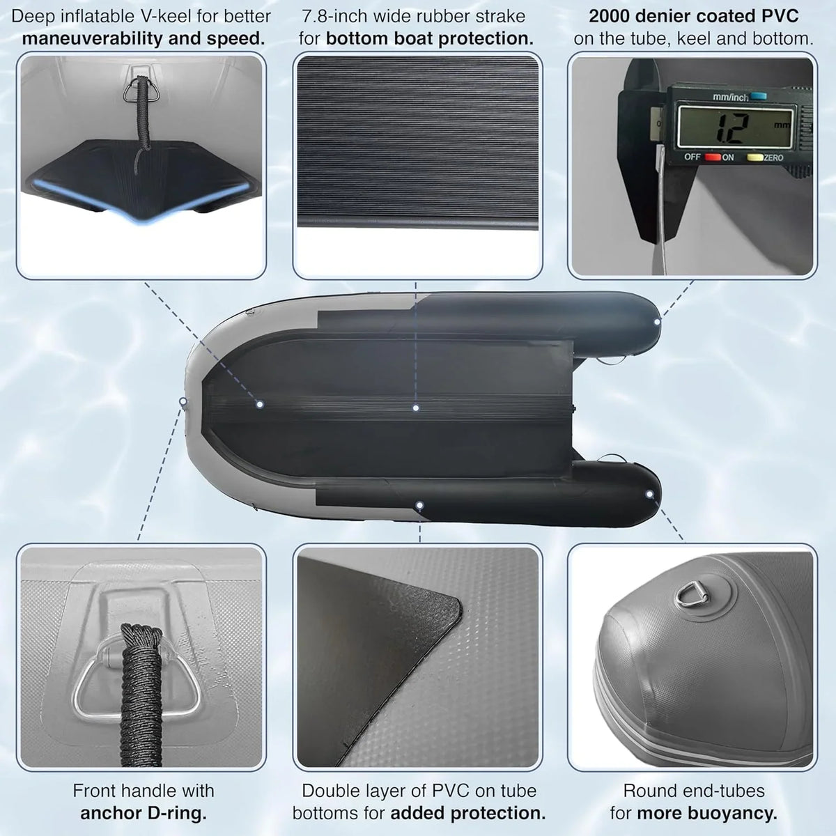 Inflatable Boat | Yacht Dinghy Tender Raft | Multi Person Fishing Boat | Aluminum Floor Oars | Fishing Rod Holders | Heavy-duty Pvc | 2024…