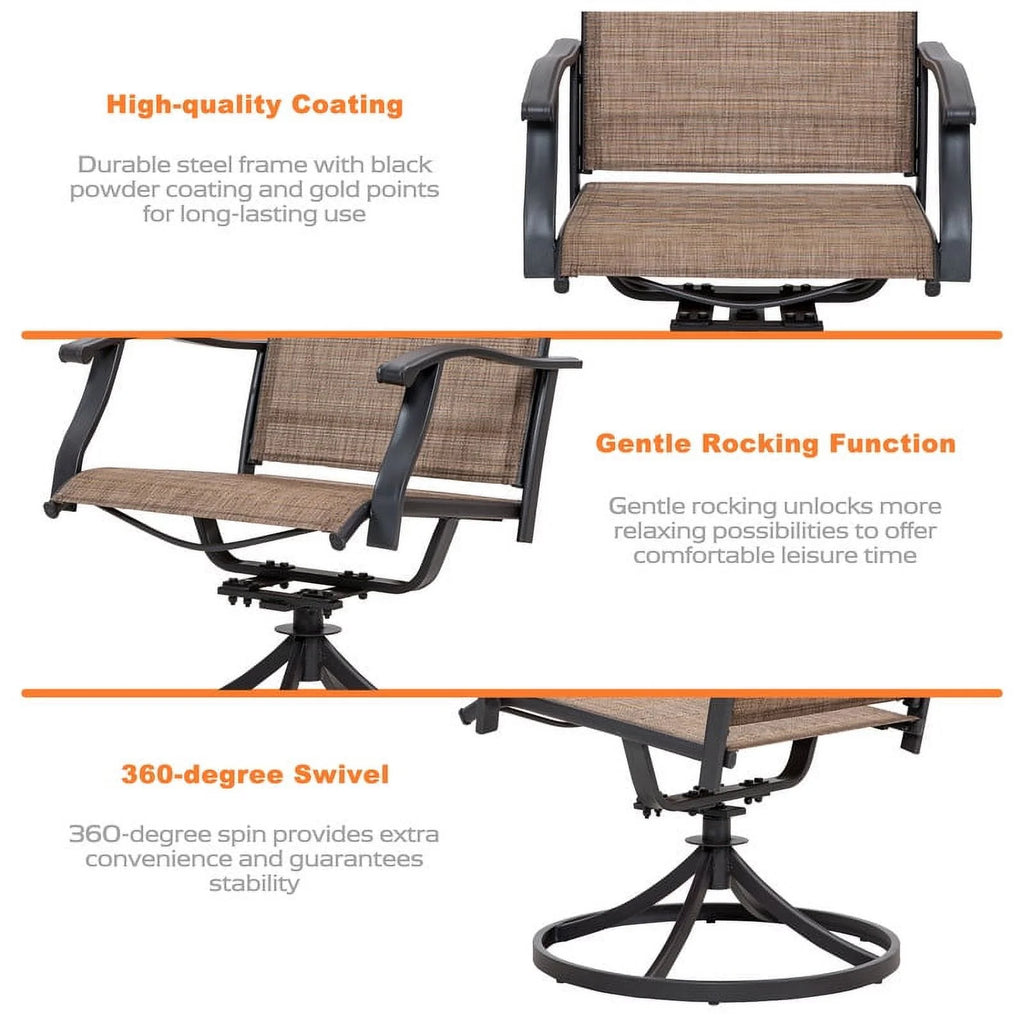 Nuu Garden 5 Piece Outdoor Patio Dining Set, Metal Patio Furniture Set 4 Textilene Swivel Chairs and 37" Square Iron Umbrella Dining Table, Black and Brown