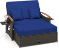 Outdoor Wicker Sofa Daybed with Adjustable Backrest and Storage Ottoman