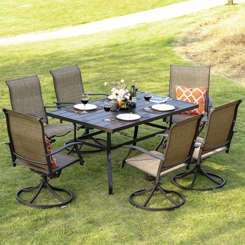 Nuu Garden 5 Piece Outdoor Patio Dining Set, Metal Patio Furniture Set 4 Textilene Swivel Chairs and 37" Square Iron Umbrella Dining Table, Black and Brown