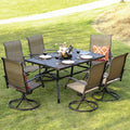 Nuu Garden 5 Piece Outdoor Patio Dining Set, Metal Patio Furniture Set 4 Textilene Swivel Chairs and 37" Square Iron Umbrella Dining Table, Black and Brown