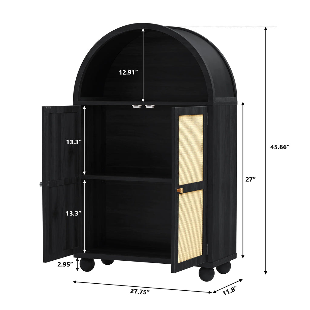 Wirrytor Arched Kitchen Storage Cabinet, Sideboard Buffet Cabinet with 2 - Tier and 2 Doors, Black Sideboard, Kitchen Pantry Cabinet, Wooden Storage Cabinet for Living Room