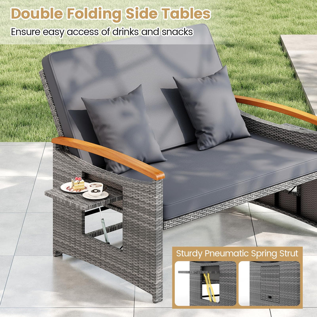 Tangkula Patio Rattan Daybed with 4-Level Adjustable Backrest