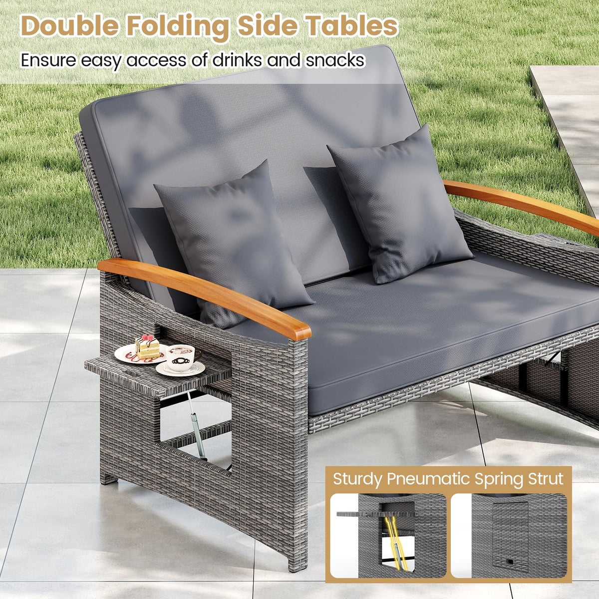 Tangkula Patio Rattan Daybed with 4-Level Adjustable Backrest