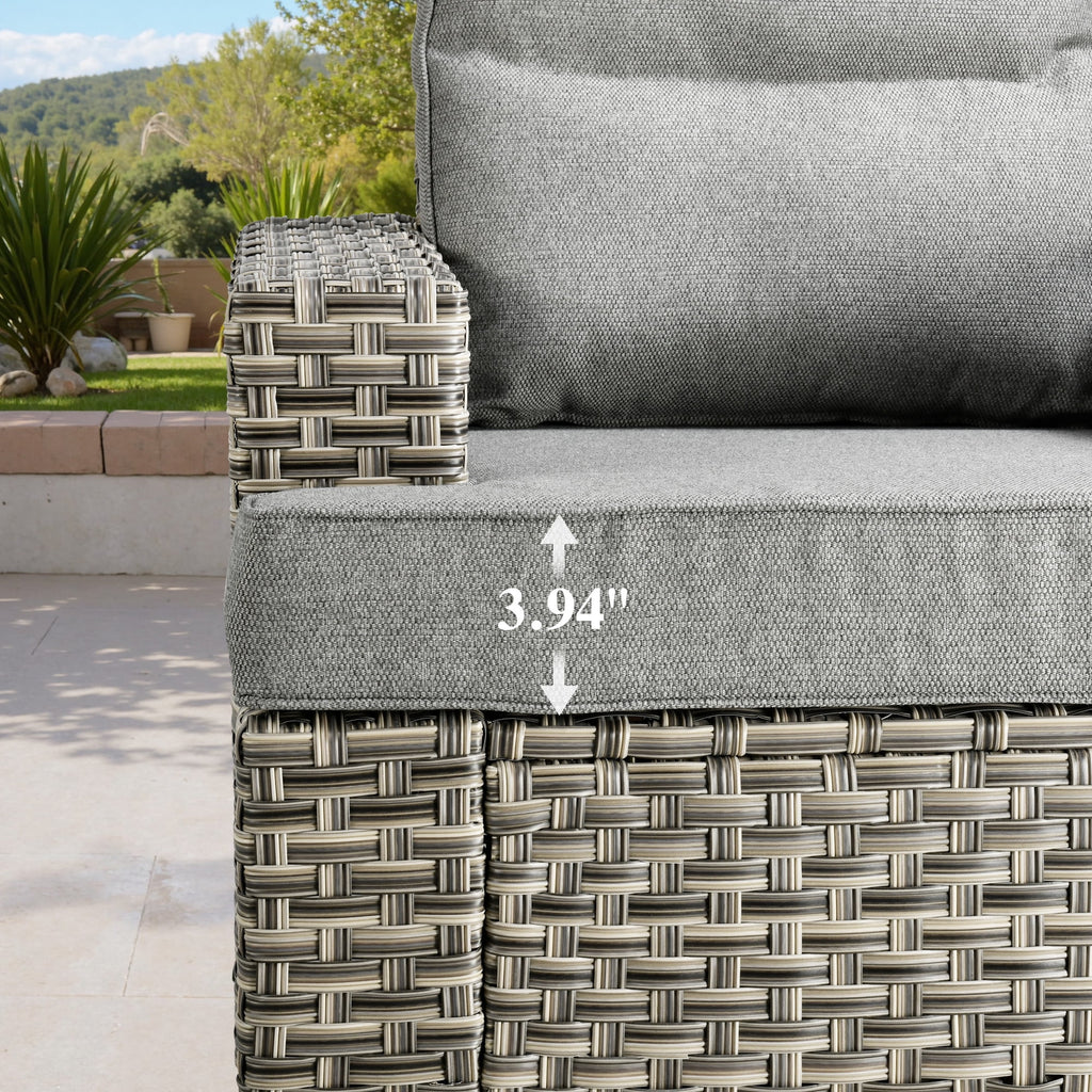 Ovios 10 Pieces Outdoor Patio Furniture Modern High - Back All - Weather Wicker Sectional Conversation Set with Propane Fire Pit Table & Swivel Chair, Dark Gray