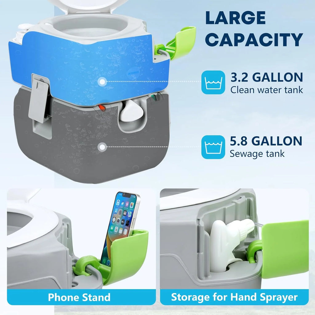 Portable Camping Toilet with 5.8-Gallon Waste Tank