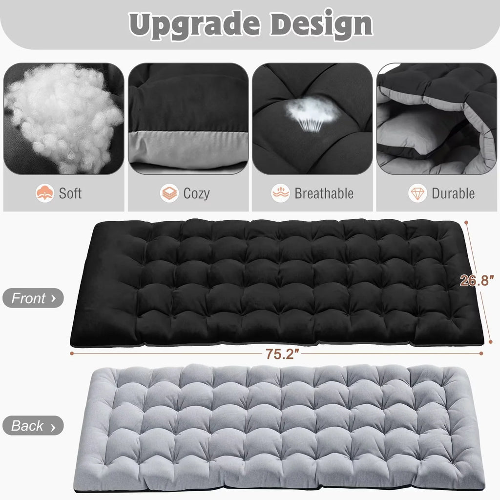 MOPHOTO Lounge Chair with Mattress, Outdoor Chaise Lounge Support 440 lb, Adjustable Portable Heavy Duty Sleeping Cots Bed for Camping, Pool, Beach, Patio