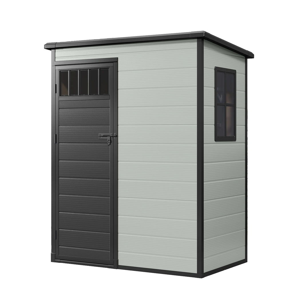 Modfusion 4.62.66.3 Ft Resin Storage Shed with Window, Floor, Plastic Roof, Storage Cabinets for Brooms Vacuum Cleaners Fits 65 to 68 in, Winter Gear Box, Black