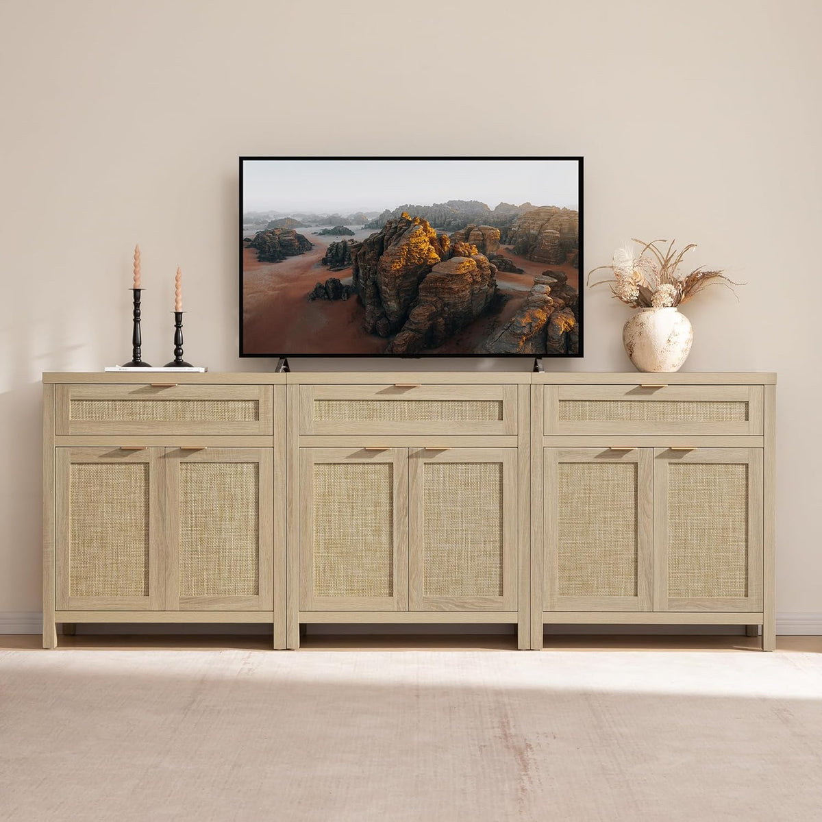 Rattan-Style Sideboard Cabinets, Set of 2, Natural