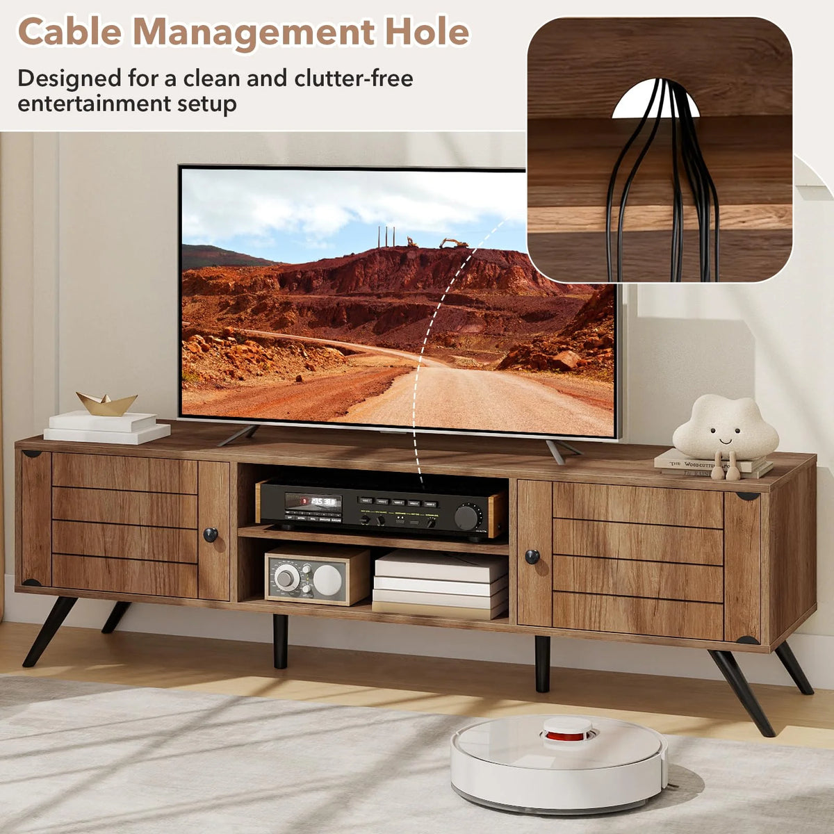 Tangkula 2-Door TV Stand for TVs up to 65 Inch with Open Shelves