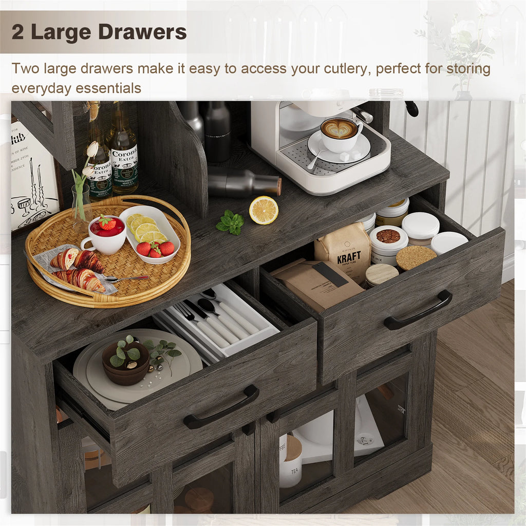 Planntonneo 71'' Tall Kitchen Pantry Storage Hutch Cabinet with Doors and Shelves, Grey Oak