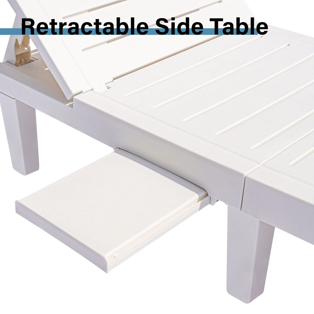 Patio Lounge Chair Set of 2, Adjustable Chaise with Side Table, Outdoor Lounger Recliner for Poolside, Patio, Backyard, Wood Texture Design | Waterproof | Easy to Assemble | Max Weight 330 lb White