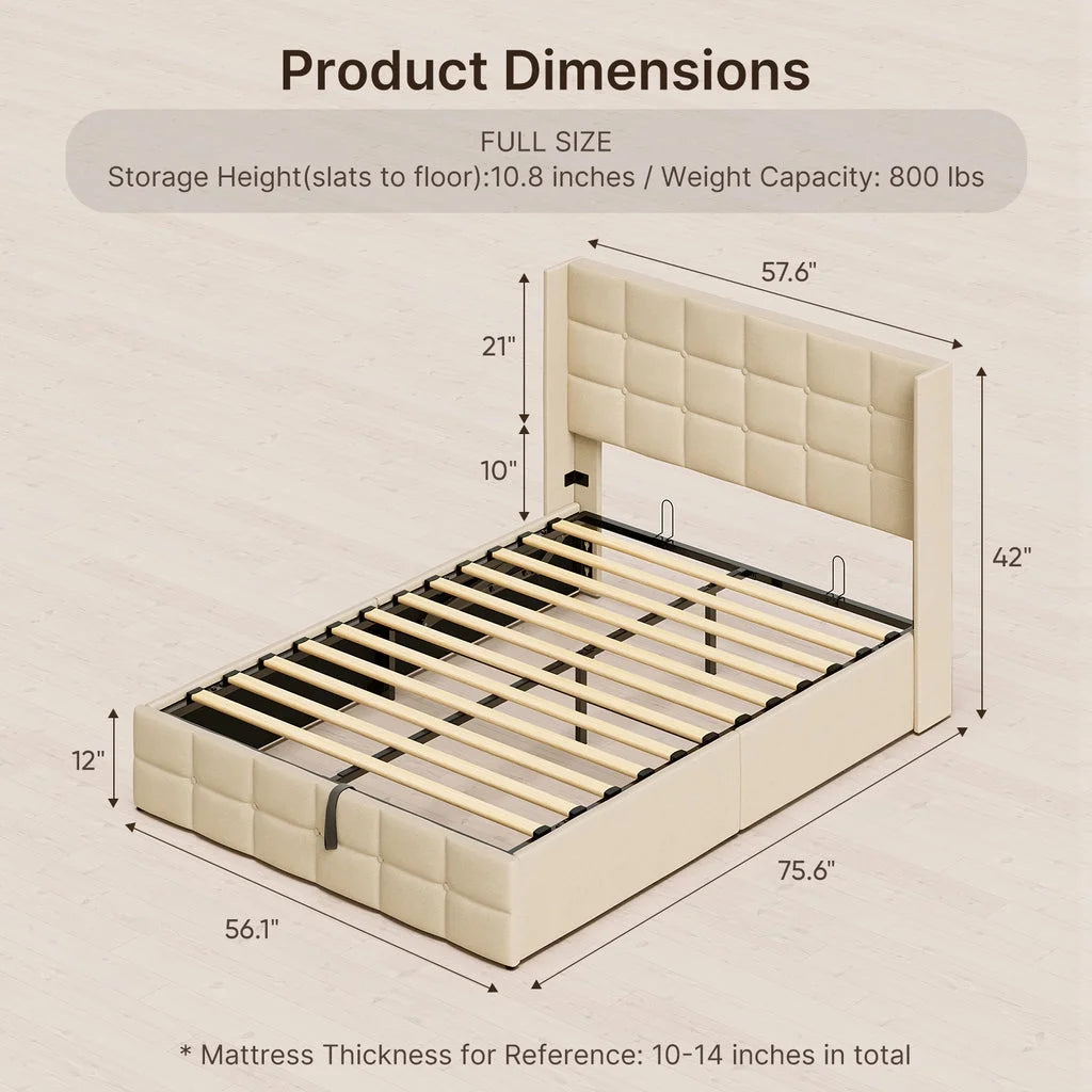 Aiho Full Lift up Storage Bed, Full Size Bed Frame with Big Underneath Storage & Modern Wingback Headboard & No Box Spring Needed - Gray