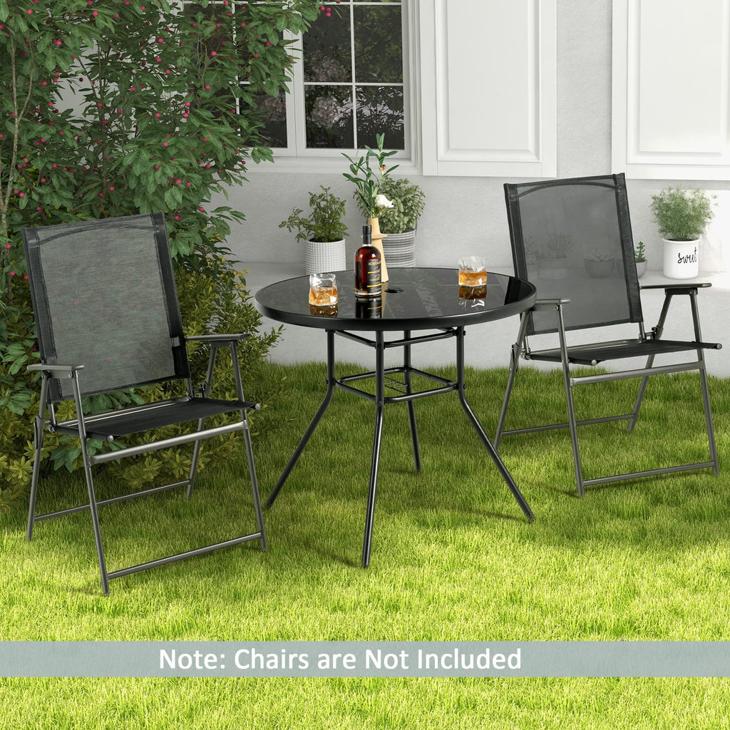 Tangkula 34 Inch Patio Dining Table, Round Tempered Glass Table with 1.5" Umbrella Hole