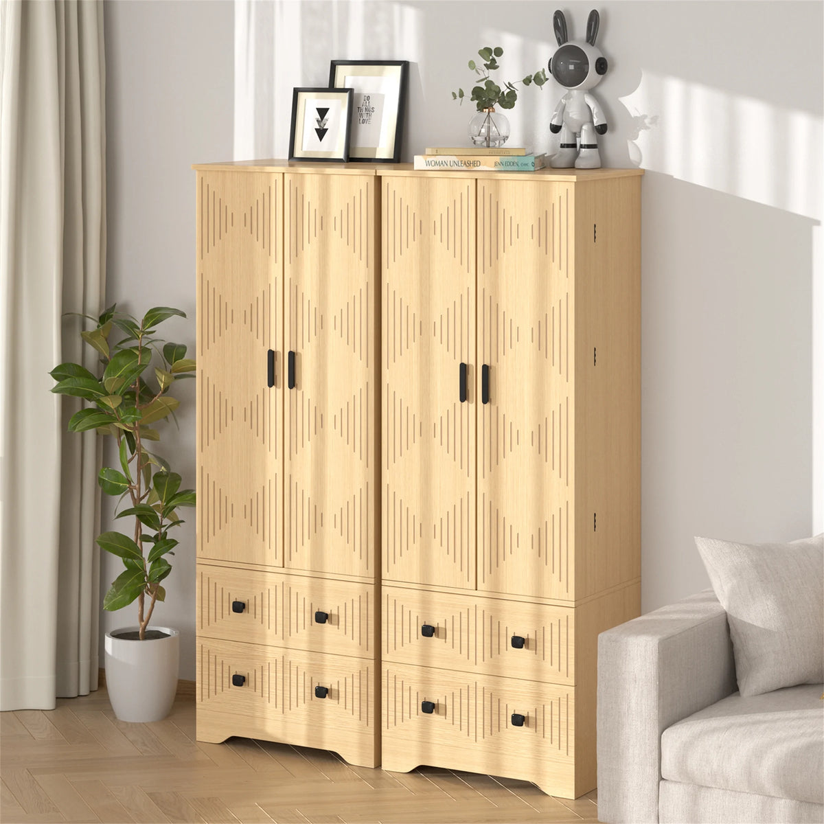 Planntonneo 71'' Tall Kitchen Pantry Storage Hutch Cabinet with Doors and Shelves, Grey Oak