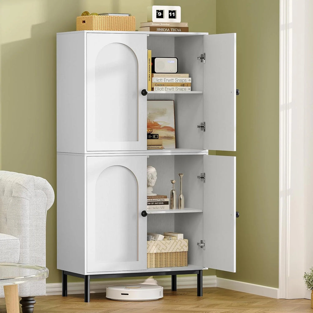 Two Sideboard Cabinets with Four Doors, White