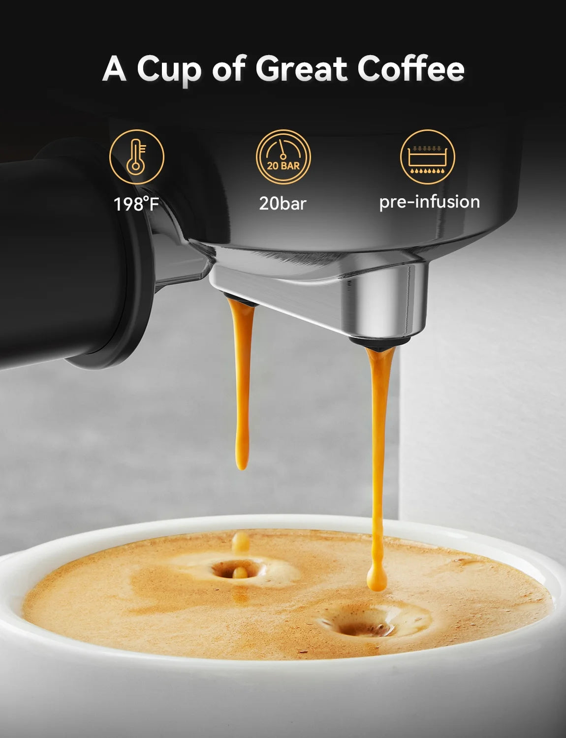 Neretva Espresso Machine 15 Bar Professional Espresso Maker with Milk Frother Steam Wand, Cappuccino & Latte Machine, Espresso Coffee Machine for Home - Stainless Steel