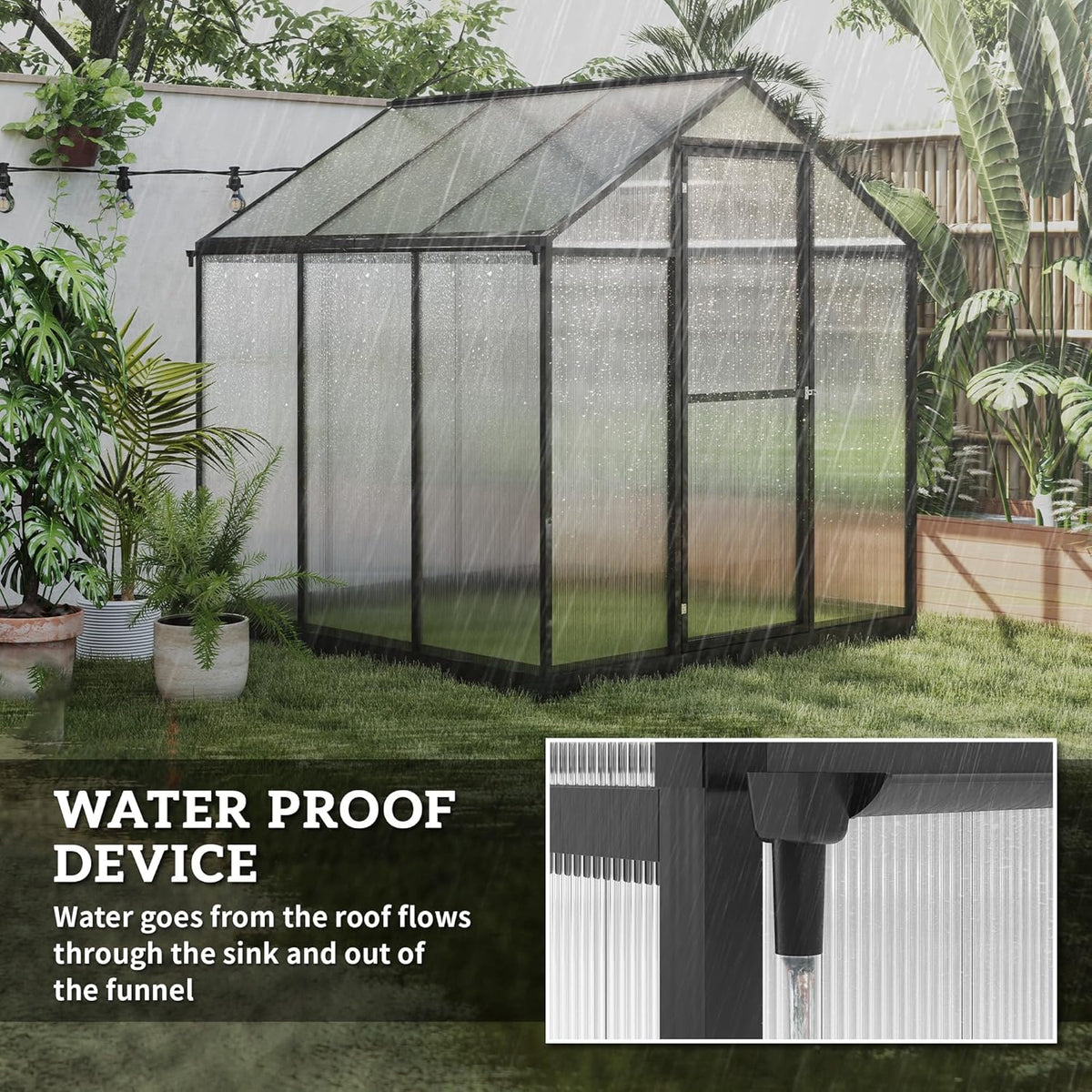 Walk-In Polycarbonate Greenhouse with Aluminum Frame and Roof Vent