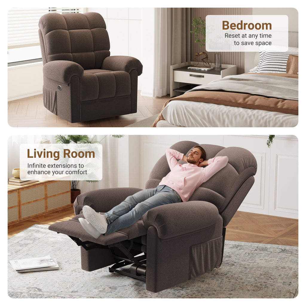 Power Recliner Chair, Electric Recline Sofa Chair for Adults with USB Port, Comfy Teddy Fleece Adjustable Cloud Sofa, Tool - Free Setup, Beige White